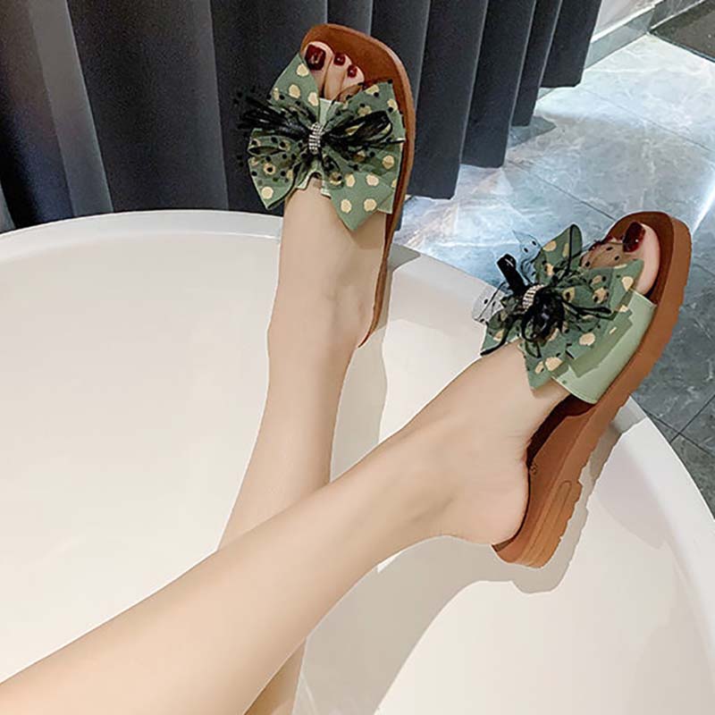 Summer New Style Flat Lace Bow Korean Female Sandals Student Versatile Non-slip Flip Flops