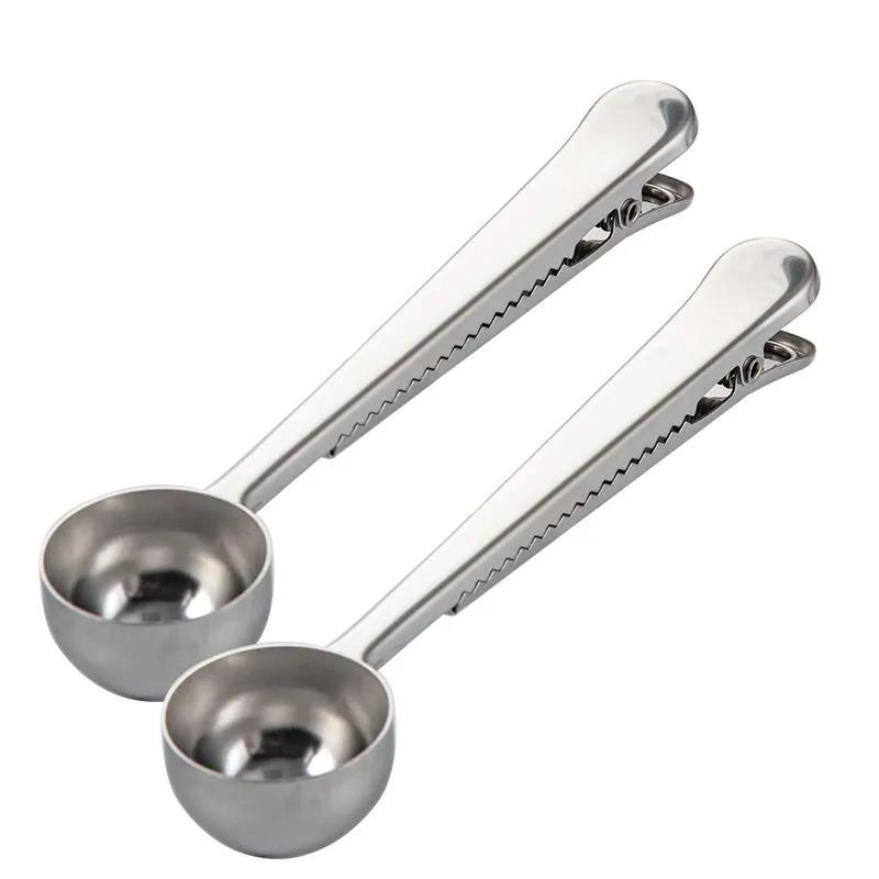 Stainless Steel Milk Powder Gram Measuring Spoon Coffee Measuring Spoon Multifunctional Food Bag Sealing Clip Spoon 2-in-1 Measuring Spoon Clip