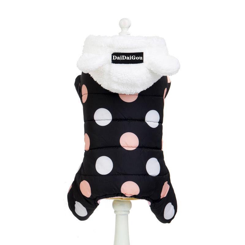 Pet Puppy Dog Clothes Winter Padded Coat Teddy Bichon Small Puppies Cat's Dot Pattern Jackets Warm Vest Thick Rompers Pet Clothing Casual Outfit