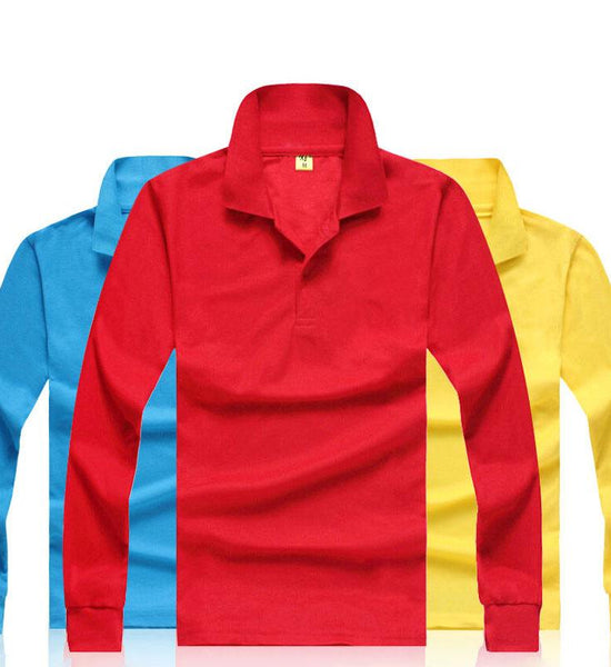 Solid Color Polo Shirt Lapel Long Sleeve T-shirt Pure Cotton Long Sleeve Can DIY Pattern