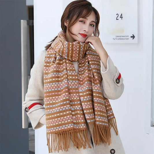 Scarf Female Winter Korean Style Plaid Temperament Warmth Shawl All-match Lengthened Thick Bib