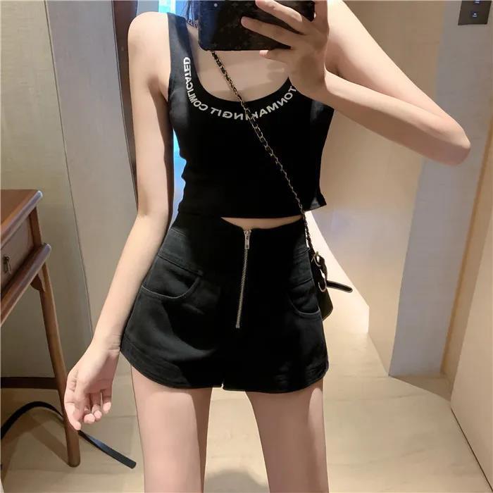 WTEMPO High Waist Zipper Denim Shorts Women Loose Spring and Summer Wide Leg A-line Thin Bottom Casual Shorts