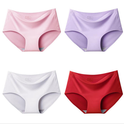 4Pcs/Set Ice Silk Seamless Underpants Women's Mid-waist Large Size Solid Color Thin Soft Briefs