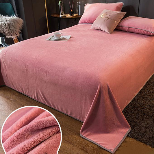 Winter Flannel Bedding Three-piece Set One Plus Velvet Thick Warmth Coral Velvet Crystal Velvet Bed Sheet Two Pillowcases Fluffy and Soft