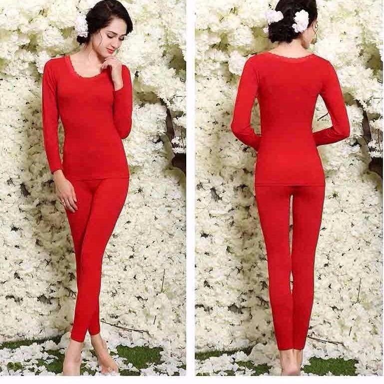 Ladies Thermal Underwear Winter Suit Thin Autumn Clothes Trousers Bottom Round Neck Body Shaping Tights