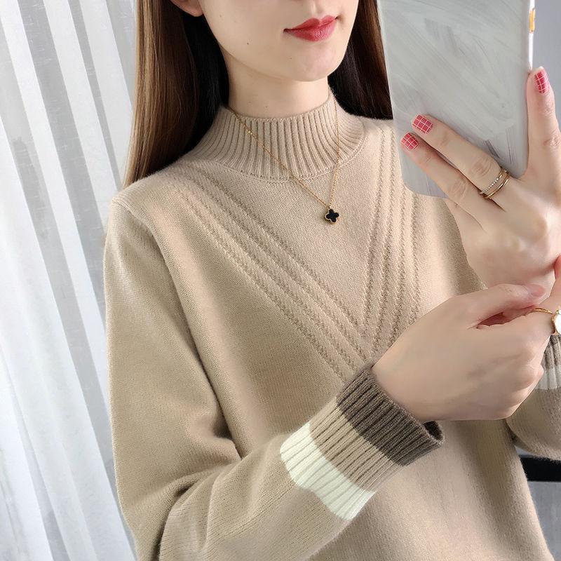 Sweater Autumn/winter Women's Clothing Half High Neck Loose Loose Outer Wear Short Sweater Inner Warm and Western Style All-match Bottoming Shirt