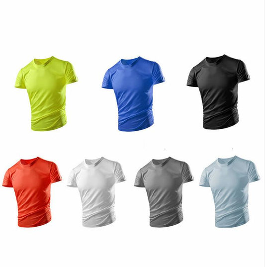 Short-sleeved T-shirt Men's Quick-drying Shirt Summer Solid Color Breathable Large Size Summer Sports Ice Silk T-shirt