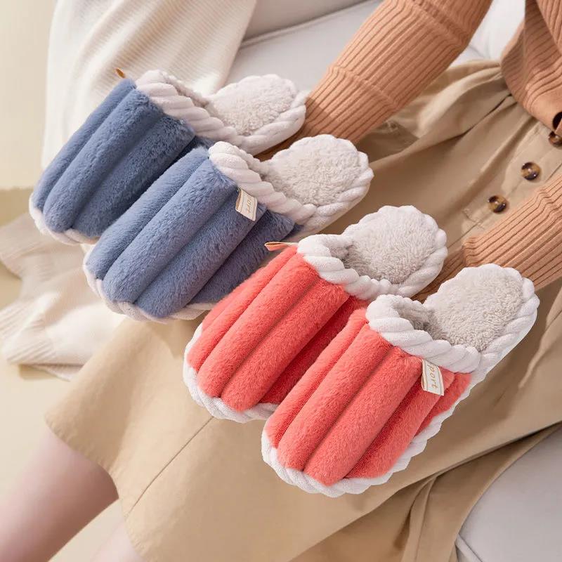 Cotton Slippers Women Thick Bottom Skin-friendly Comfortable Home Silent Floor Slippers Couple Plush Cotton Slippers Men Winter