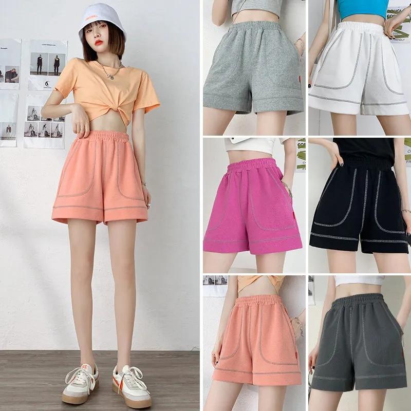 Women's Cotton Shorts Summer Casual Loose Sports Korean Students Elastic Waist A-line Wide Legs Wear Thin Ins Cute Girl Fitness Jogging Pants