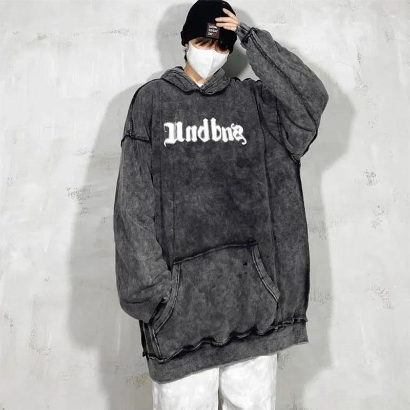 High Street Old Washed Bone Print Hooded Sweater Oversize Couple Sweater Hiphop Retro Casual Loose Long-sleeved Pullover Sweater Man and Women Top