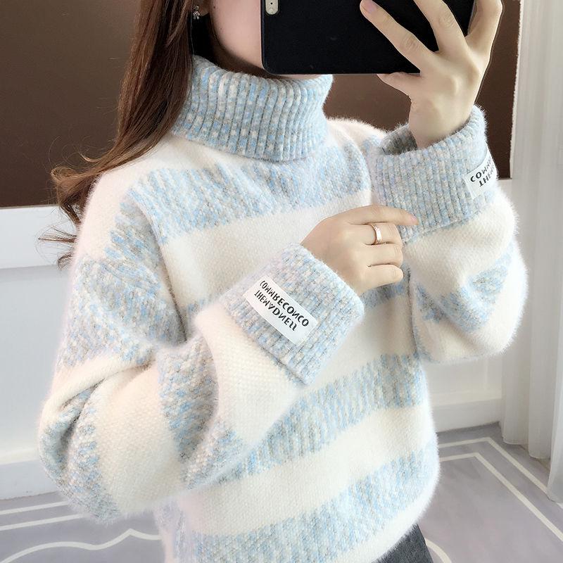 Women's Turtleneck Sweater Fuzzy Sweater for Women Loose Pullover Sweater Thicken Mink Fleece Sweater Outer Wear Mohair Sweaters