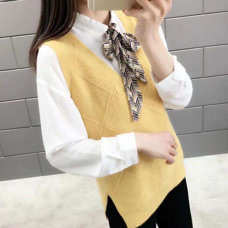 Autumn and Winter Sleeveless Knitted Waistcoat Knitted Waistcoat All-match Tops Fashion Casual Women Tops