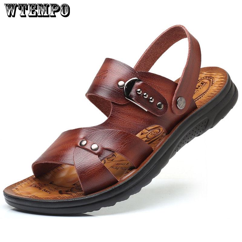 Summer Sandals Men Leather Classic open-toed Slipper Outdoor Beach Rubber Summer Shoes