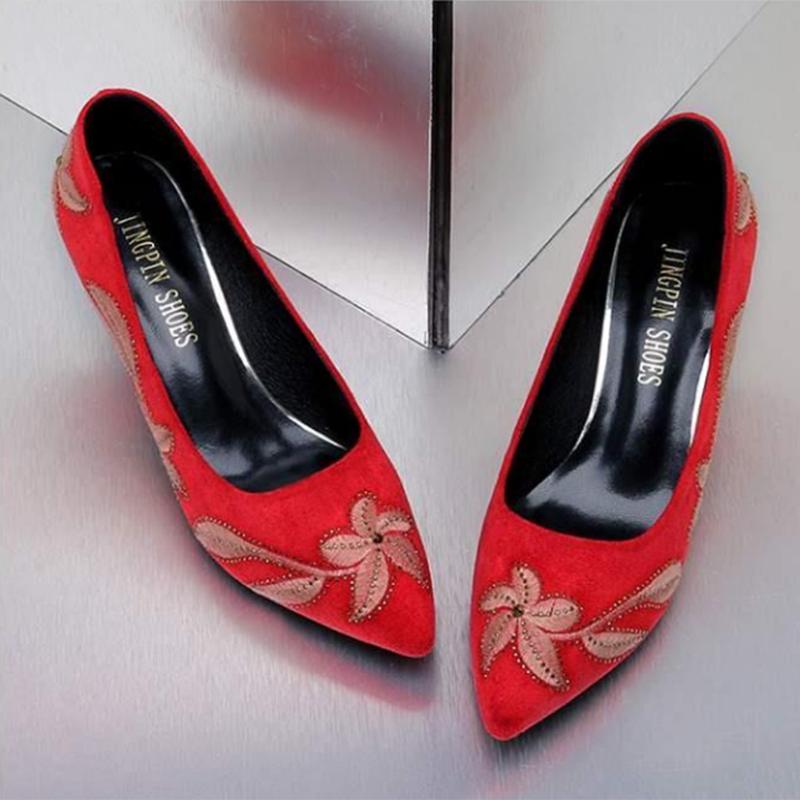 Shoes with Cheongsam Retro High-heeled Shoes Female Stiletto Embroidered Chinese Style Black Retro Four-season Shoes