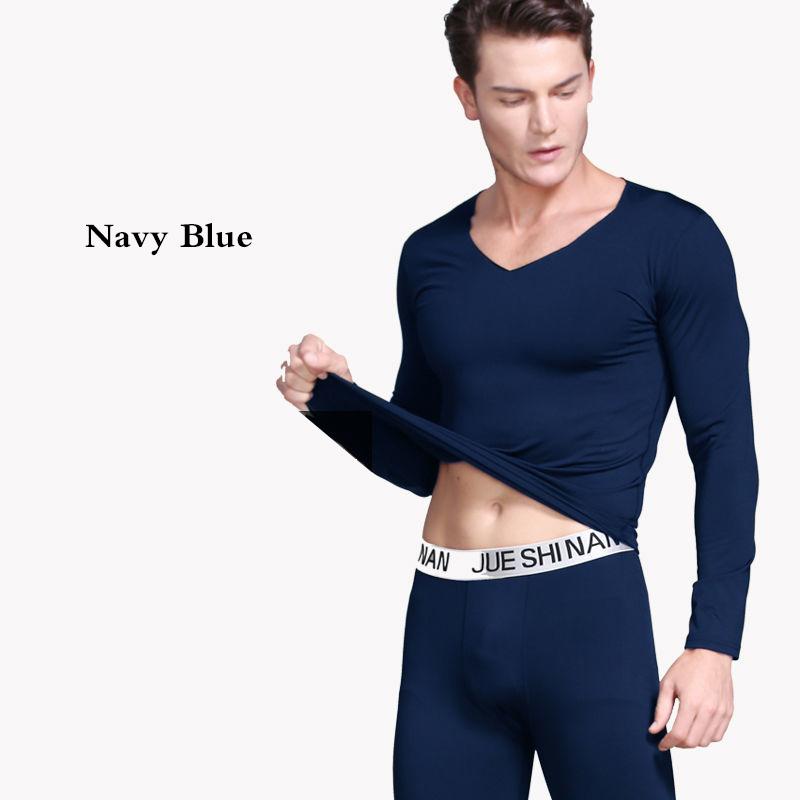 Men Winter Autumn Clothes V-neck Tops Pants Male Tight Suit Windproof Comfortable Soft Lining Long Sleeve High Elasticity Thermal Underwear