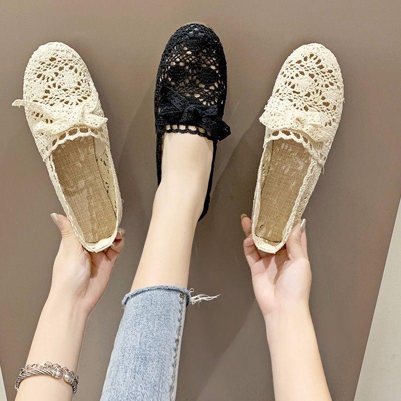 Fisherman Shoes Women Summer Mesh Breathable Hollow Flat Soft Bottom Beanie Shoes Casual Cloth Shoes