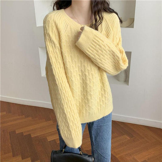 Autumn and Winter Round Neck Pullover Loose and Versatile Short Top Casual Long-sleeved Knitted Women's Bottoming Shirt