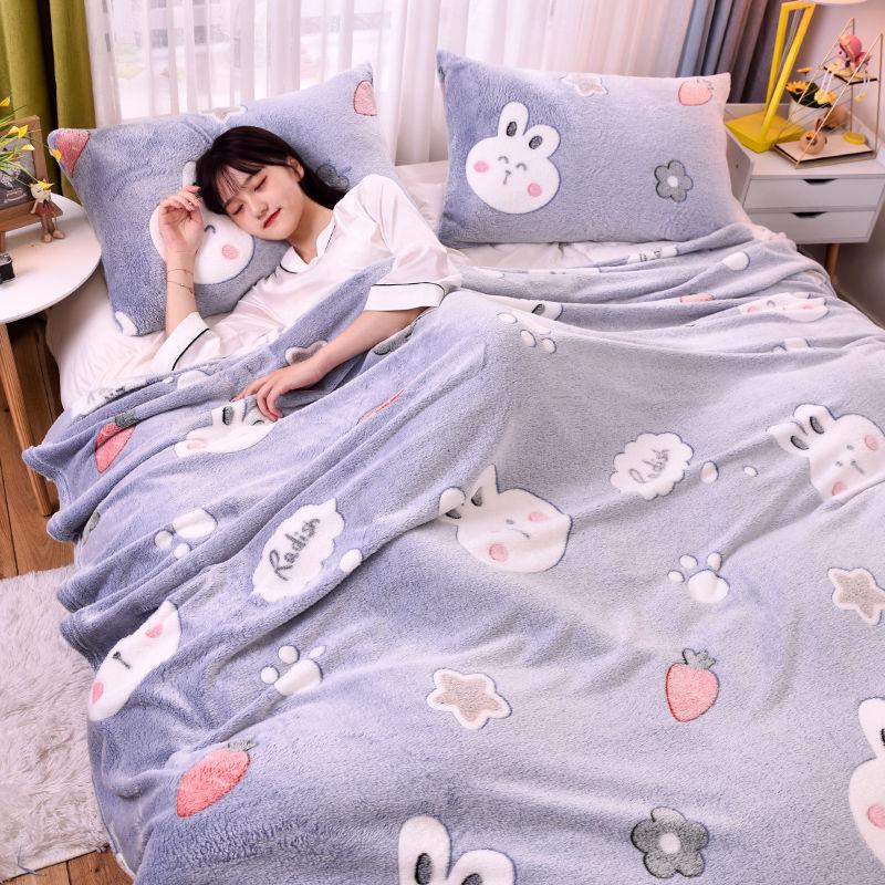 Thick Warm Blanket Flannel Blanket Super Soft Double Bed Soft and Warm Thick Fluffy Blanket Plus Down Sheet Napping Blanket