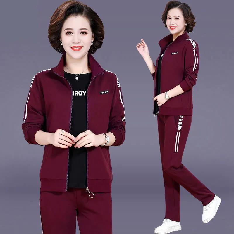 Mother's Two-piece Women's Casual Suit Jacket Sportswear Zipper Jacket + Sweatpants Women's Loose Casual Homewear