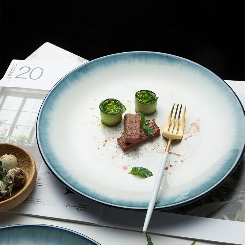 Steak Plate Creative Gradient Ceramic Tableware Western Food Plate Nordic Breakfast Plate Household Vegetable Plate Salad Plate