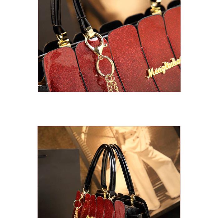 Bright Leather Ladies Bag Shoulder Slung Handbag Simple Splicing Patent Leather Handbag