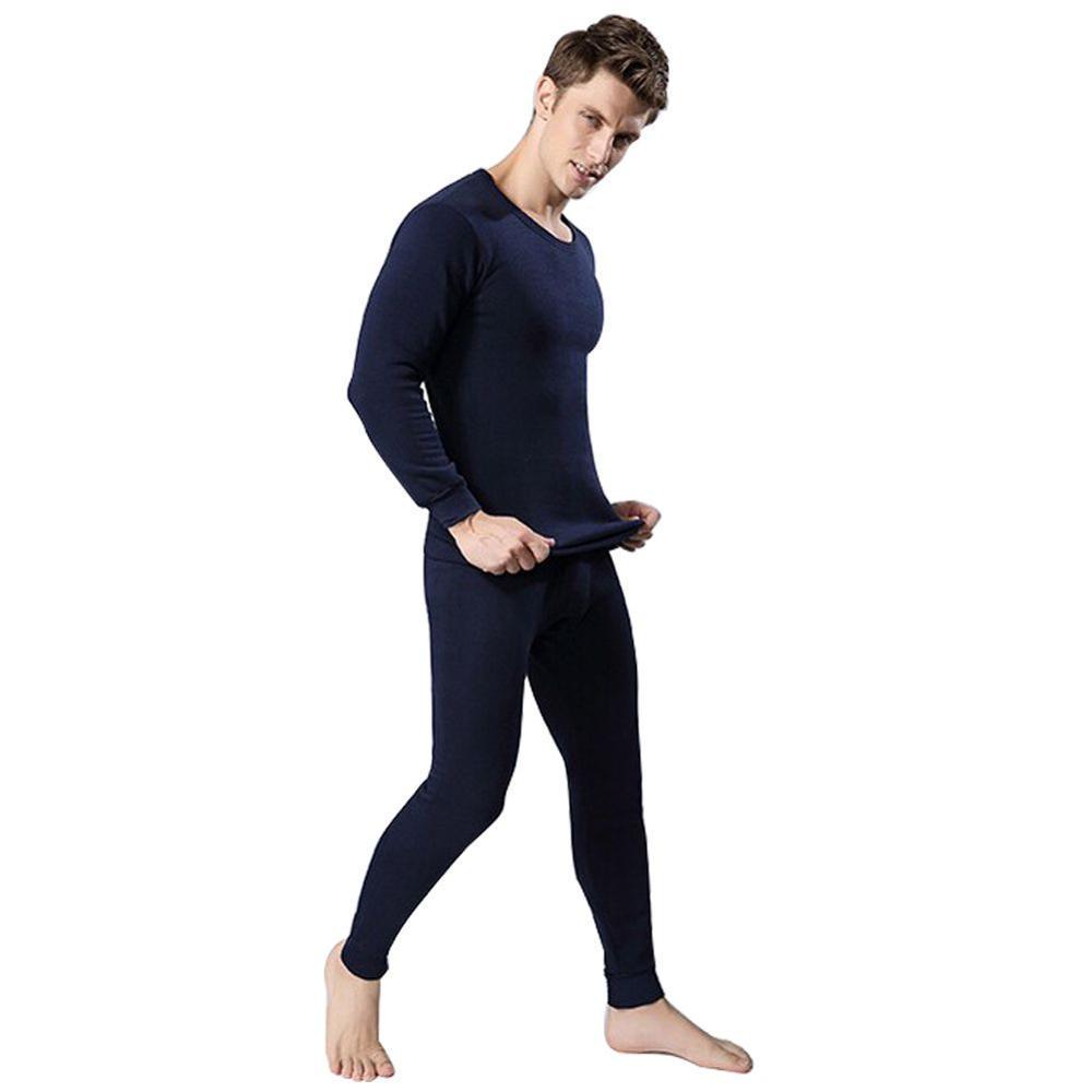 Men Thermal Underwear Sets Male Long Johns Winter Autumn Warm Mens Thermo Clothes Shirt+pants Suit Solid Color O Neck