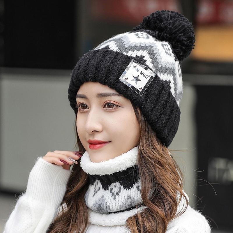 Hat Women's Autumn and Winter Plus Velvet Warm Knit Hat Warm Scarf Ladies Biking Ear Protection Warm All-match Woolen Hat