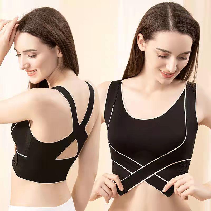 Large Size Sports Underwear Women's Thin Section Without Rims Gather Seamless Adjustable Bra with Front Buckle Beauty Back Fitness Bra Yoga Vest