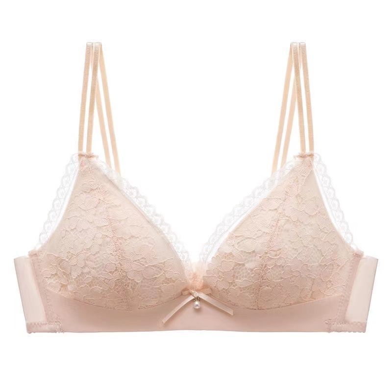 Underwear Women's Thin Small Chest Special Non-wire Gather Bra Bra Triangle Cup Gather Lace Side Bra Without Steel Ring Light and Breathable