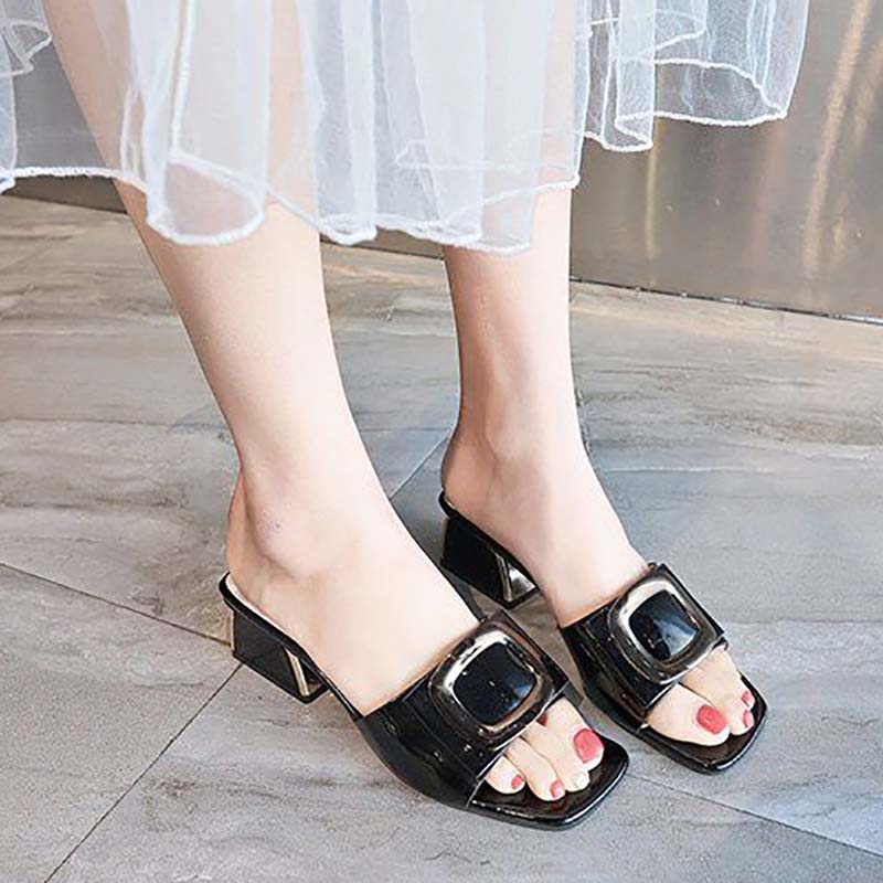 High Heels Slippers Women Mid-heel Sandals  Summer All-match Thick-heeled  Open Toe Sandals