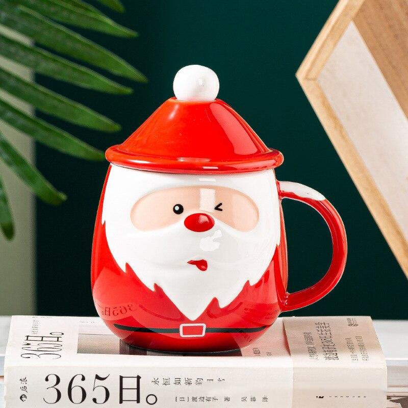 Creativity Santa Claus Ceramic Mugs with Spoon Coffee Cups Breakfast Drinking Milk Water Mugs Christmas Gift Tableware