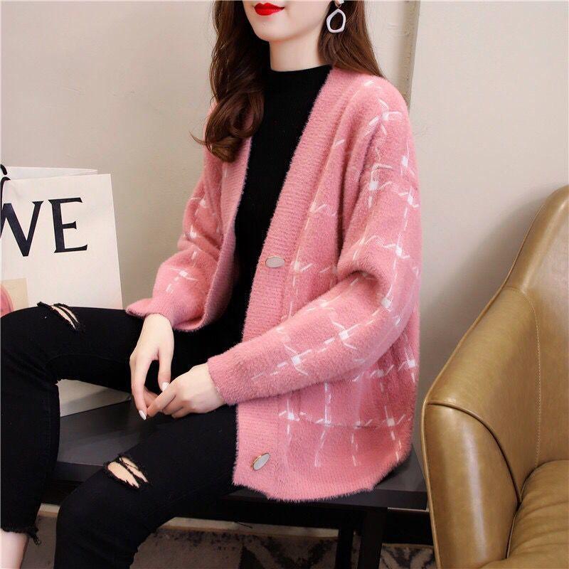 Autumn and Winter Mohair Cardigan Jacket Wild Loose V-neck Shirt Button Fashion Women's Top