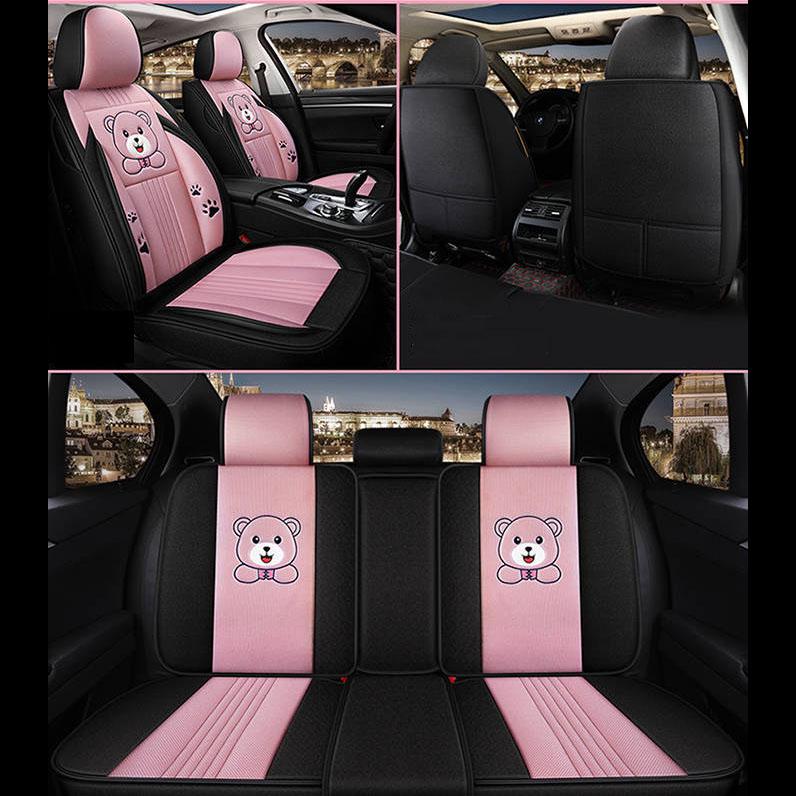 Cartoon Car Cushion Mesh Linen Car Seat Cover Fully Covered Four Seasons Universal Cushion