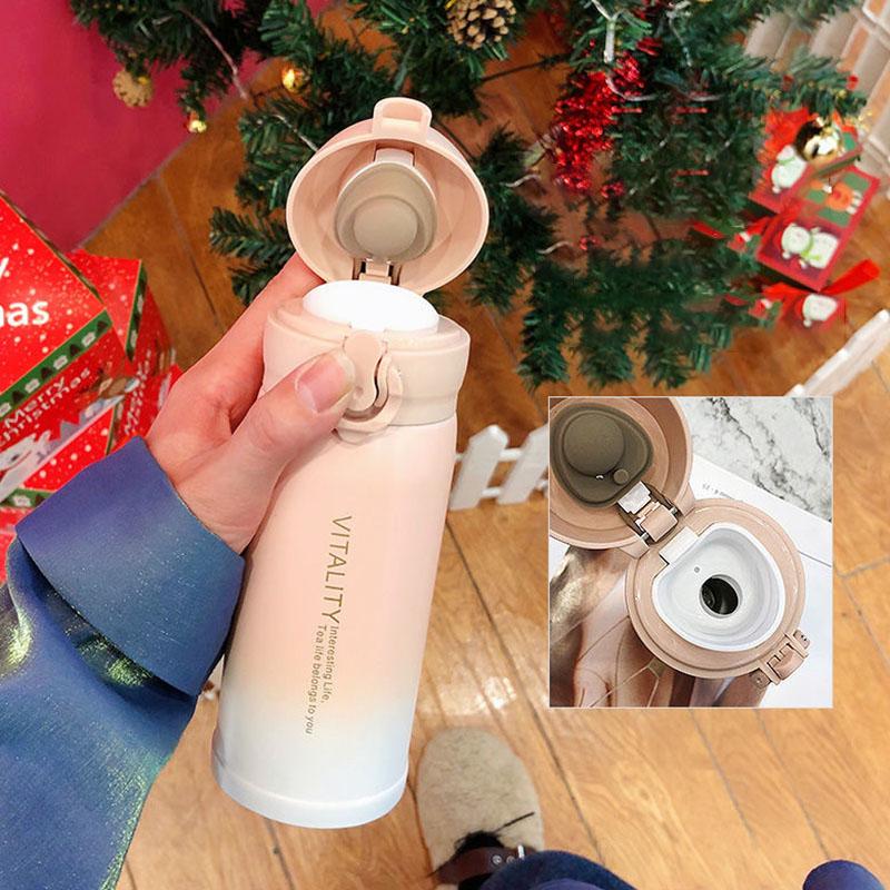 Thermos Cup Gradient Color Vacuum Flask Male and Female Students Simple Cup Creative Personality Fresh Portable Pop Lid Water Cup