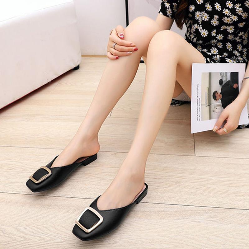 Slippers Sandals Women's Summer Fashion Outer Wear Square Buckle Not Leaking Toes Half Slippers It's One Size Bit Smaller