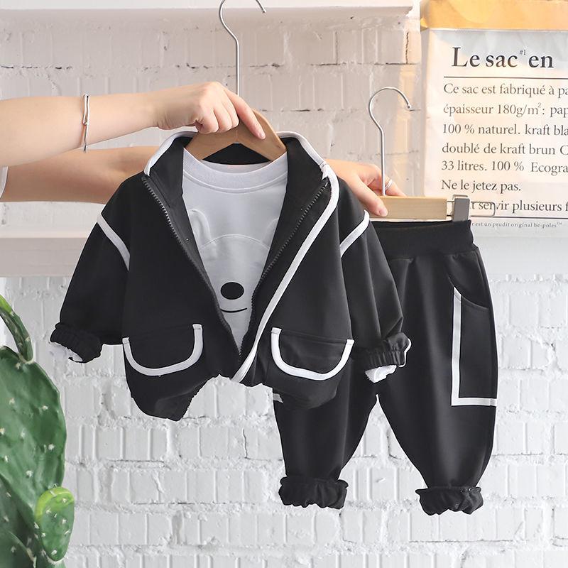 Boys and Girls Spring and Autumn Suits Korean Sports Suit Loose Solid Color Casual Suit Three-piece Sets