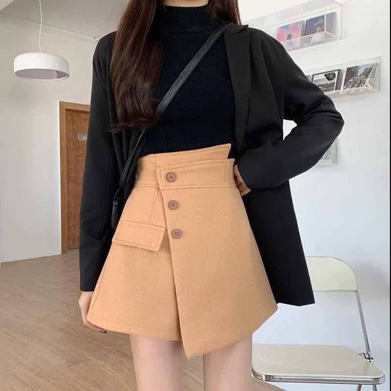 Autumn and Winter Woolen Shorts Women's Wild High-waist Trousers Wear A-line Boots Pants Casual Slim Trousers