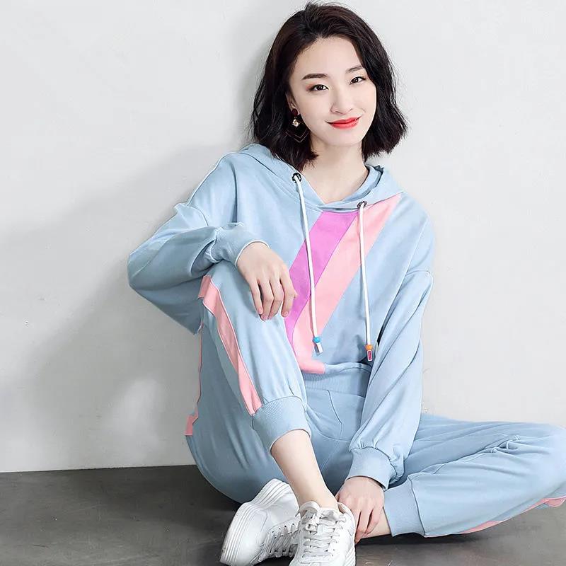 Women Casual Tracksuit Joggers Two Pieces Set Spring Autumn Hooded Sweatshirts Pants Streetwear Outfits Sweatpants Sports Suit