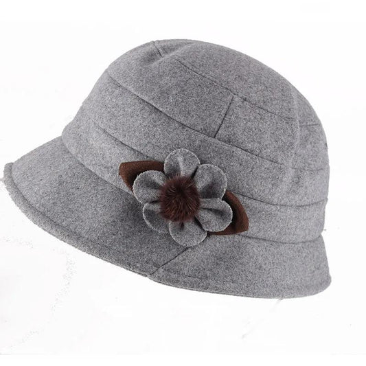 Autumn Winter Vintage Women's Flower Top Hats Solid Color Wool Blend Octagonal Hat Painter Hats All-match British Warm Hats