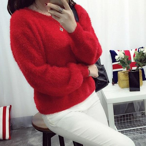 Autumn and Winter Round Neck Short Top Loose Pullover Solid Color Long-haired Sweater Thick Mohair Bottoming Shirt