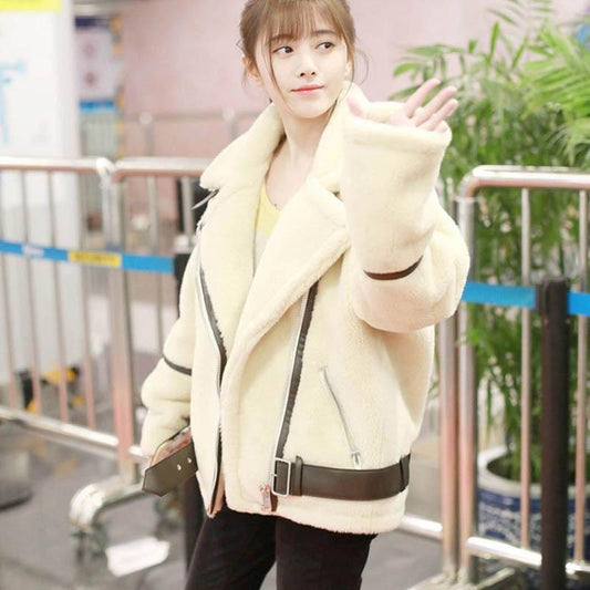 Autumn and Winter Models Plus Velvet Thick Lamb Hair Wild New Plush Locomotive Fried Street Jacket Women