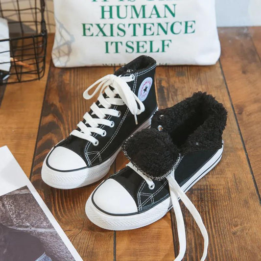 Plus Velvet Thick High-top Canvas Shoes Women Korean Winter Cotton Shoes All-match Cotton Shoes