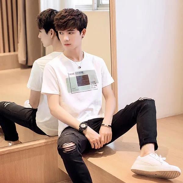 Summer Men's Short-sleeved T-shirt Youth Half-sleeved Shirt Bottoming Shirt Clothes Men