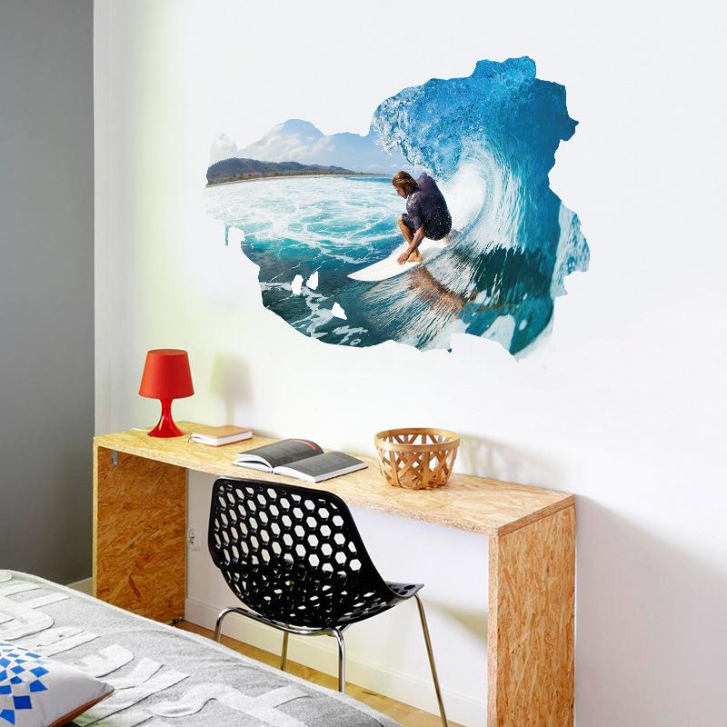 3D surfing wall bedroom living room porch bathroom children's room decorative wall stickers pvc