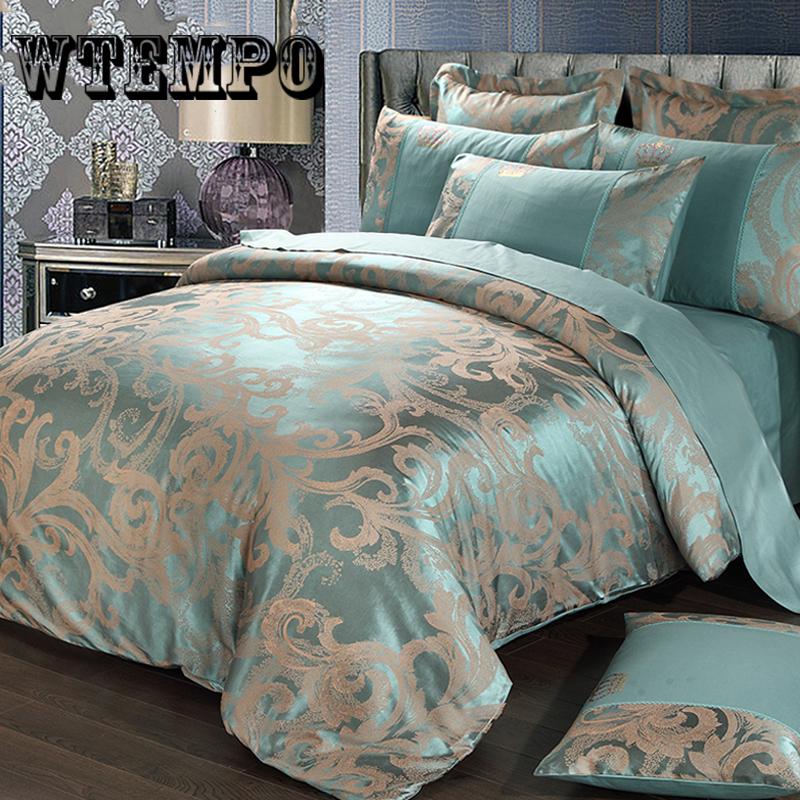 4pcs  Home Textile Wedding Jacquard Silk Bedding Set Luxury Duvet Cover Bed Linen Bedclothes