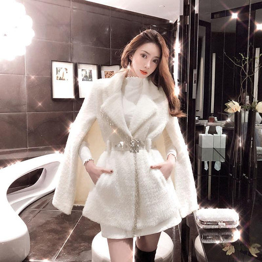 Net Red Temperament Elegant Cloak Jacket Suit Collar Cloak Women's Coat Winter and Spring Style Tassel Beaded Loose Women's Jacket