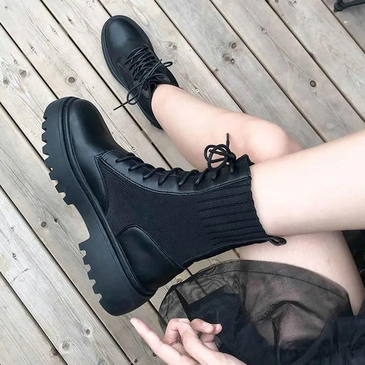 Spring and Autumn British Style Martin Boots for Female Students Korean Version of The Wild Thick-soled Front Lace-up Motorcycle Boots