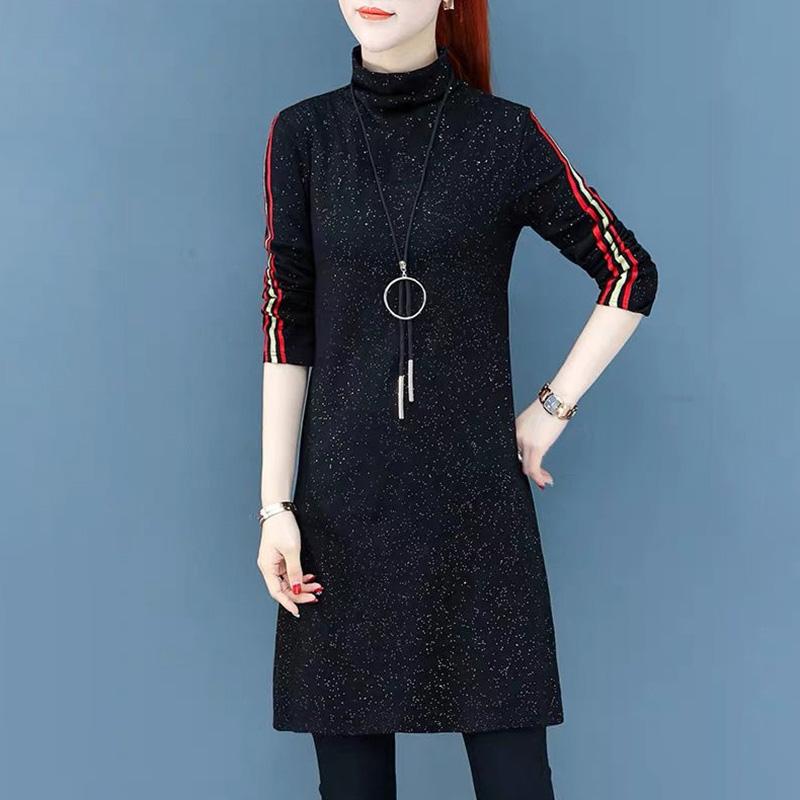 Thin Section with T-shirt Autumn and Winter Half High Neck Sweater Mid-length Black Bottoming Shirt