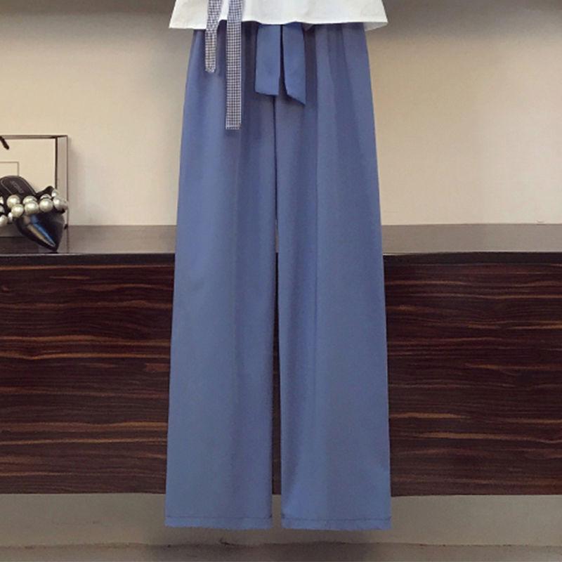 Summer Plus Size Women's Loose and Thin Wide-leg Pants Suit Two-piece V-neck Top + Loose Wide-leg Pants Elegant Lady Professional Wear