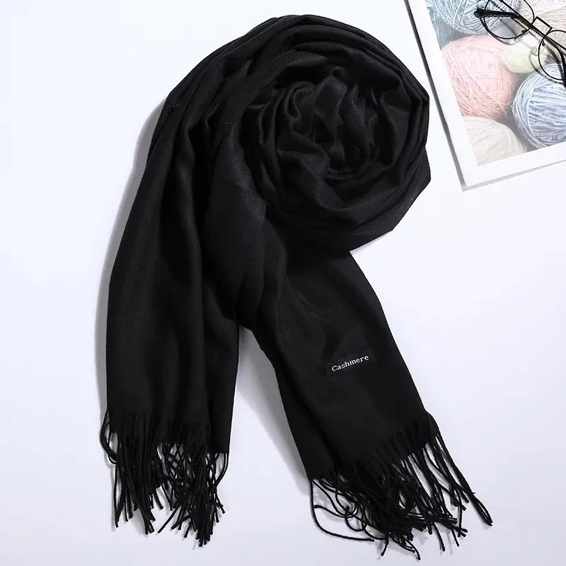 Women's Winter Scarf Korean Style Pure Color Imitation Cashmere Thick All Match Shawl Warm Long Bib Casual Outdoor Solid Tassel Wrap Shawl Neck Scarf